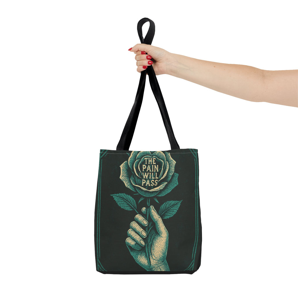 Inspirational Floral Tote Bag – The Pain Will Pass, Motivational Bag, Gift for Friends, Travel Bag, Eco-Friendly Accessory