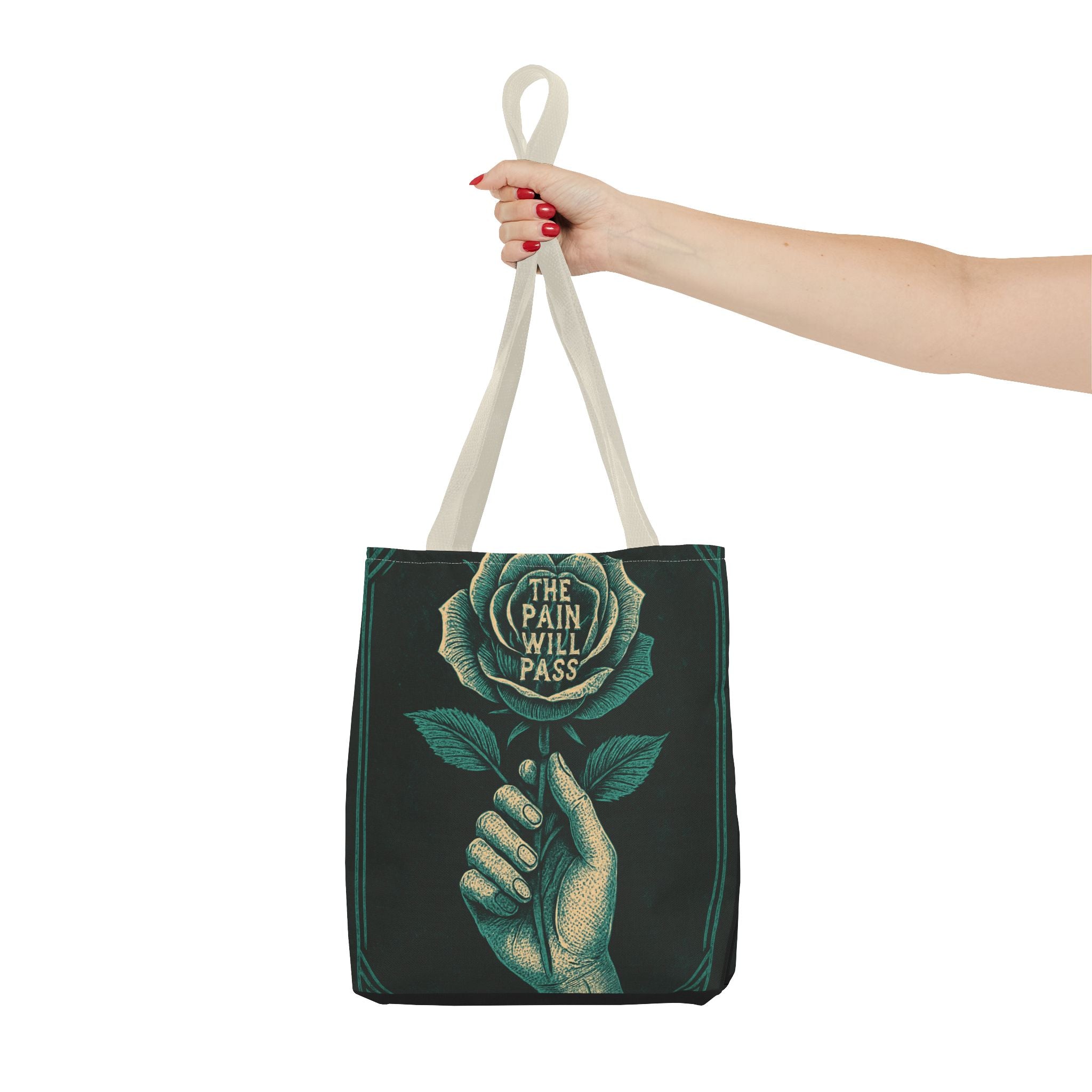 Inspirational Floral Tote Bag – The Pain Will Pass, Motivational Bag, Gift for Friends, Travel Bag, Eco-Friendly Accessory