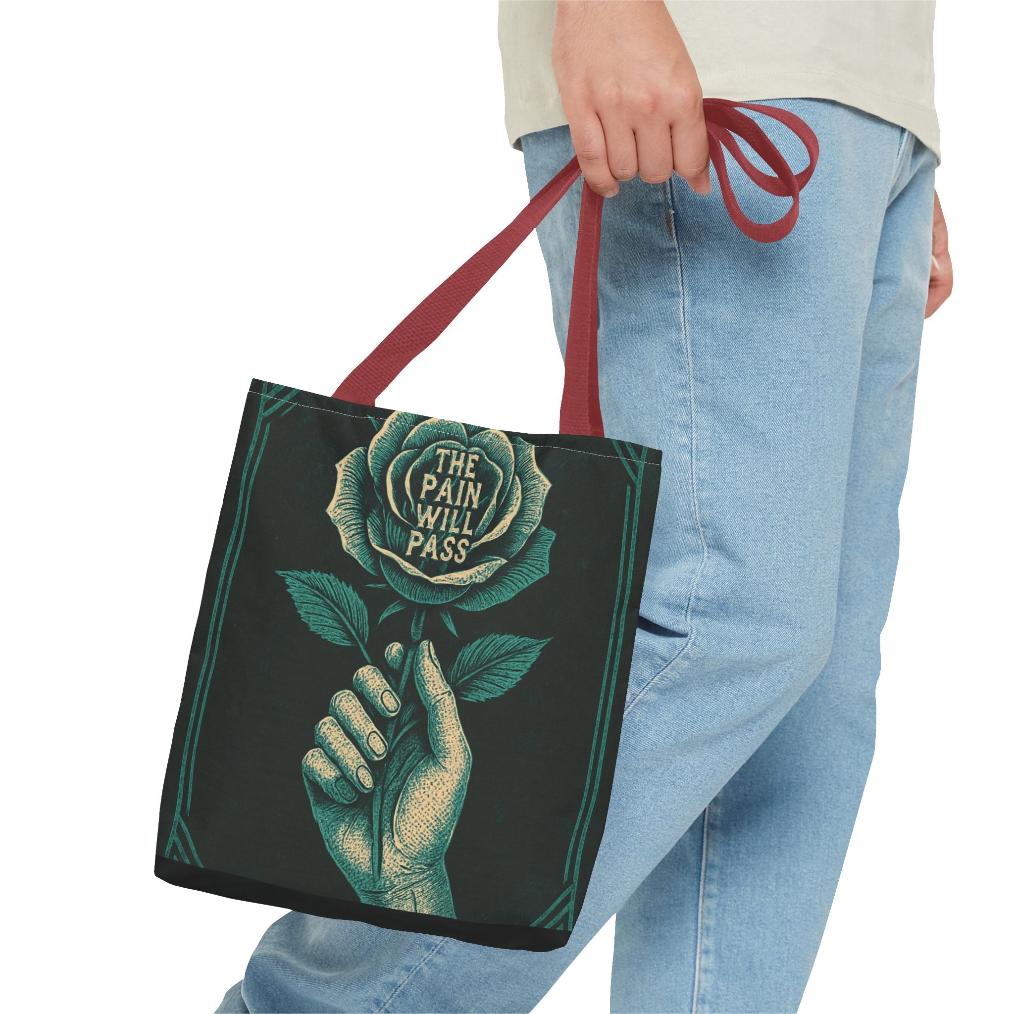Inspirational Floral Tote Bag – The Pain Will Pass, Motivational Bag, Gift for Friends, Travel Bag, Eco-Friendly Accessory