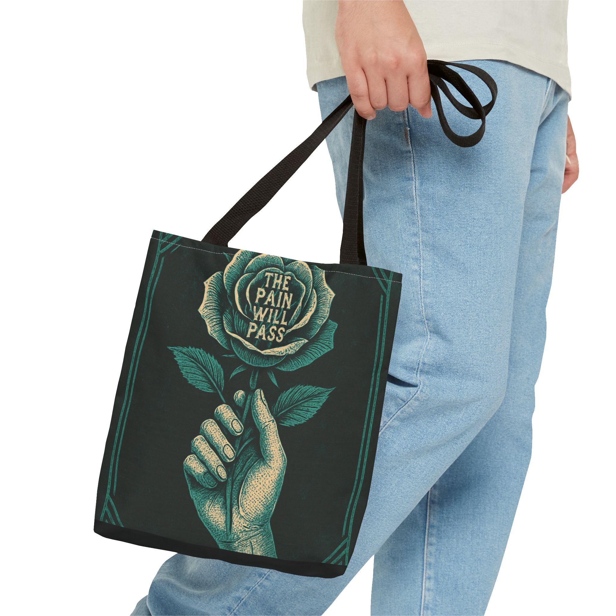 Inspirational Floral Tote Bag – The Pain Will Pass, Motivational Bag, Gift for Friends, Travel Bag, Eco-Friendly Accessory