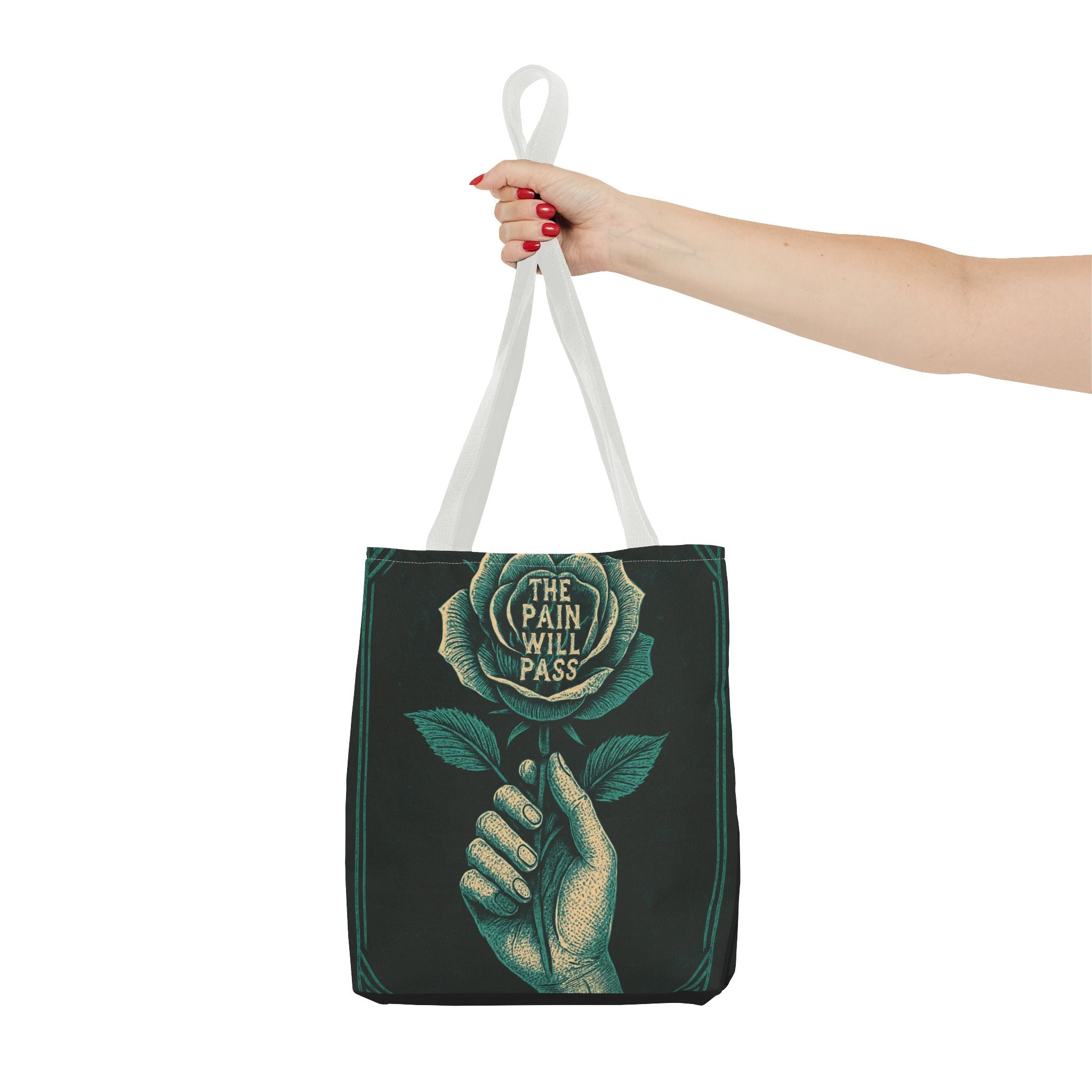 Inspirational Floral Tote Bag – The Pain Will Pass, Motivational Bag, Gift for Friends, Travel Bag, Eco-Friendly Accessory