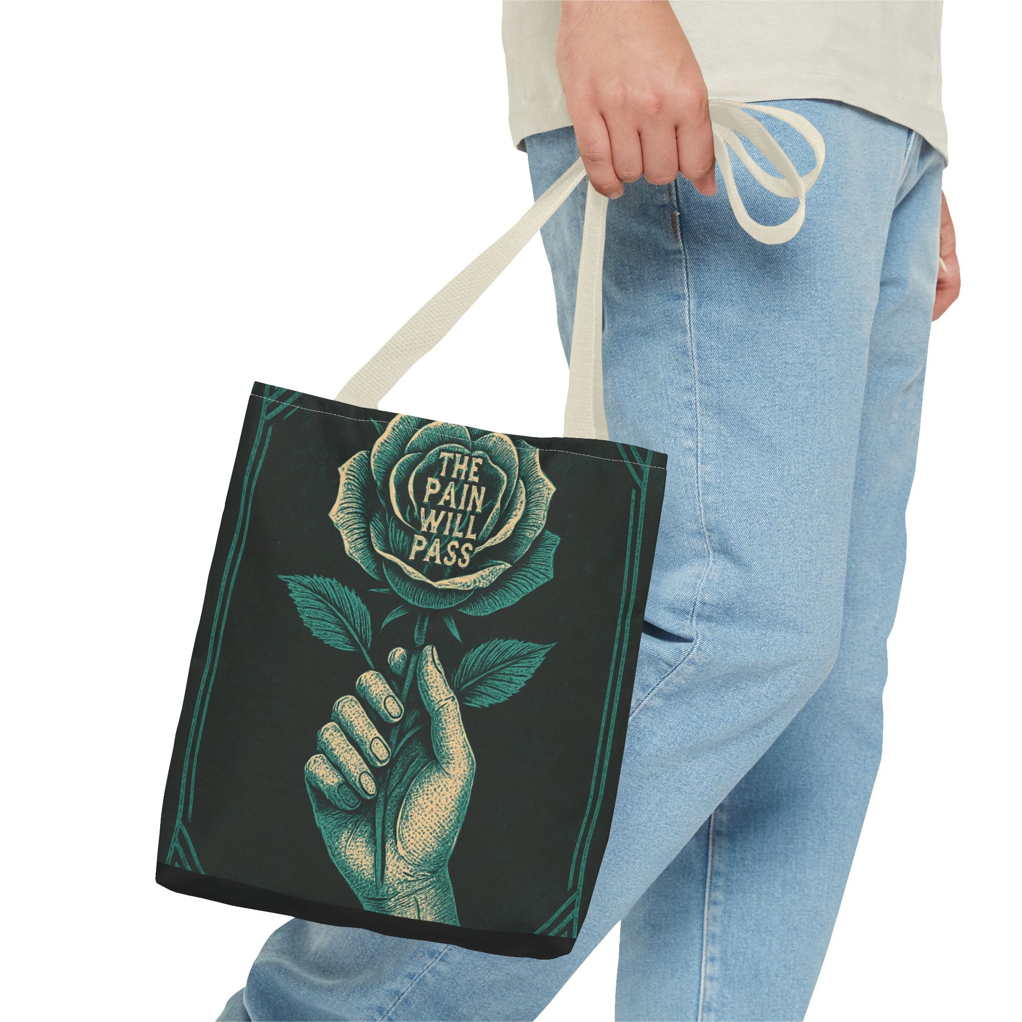 Inspirational Floral Tote Bag – The Pain Will Pass, Motivational Bag, Gift for Friends, Travel Bag, Eco-Friendly Accessory